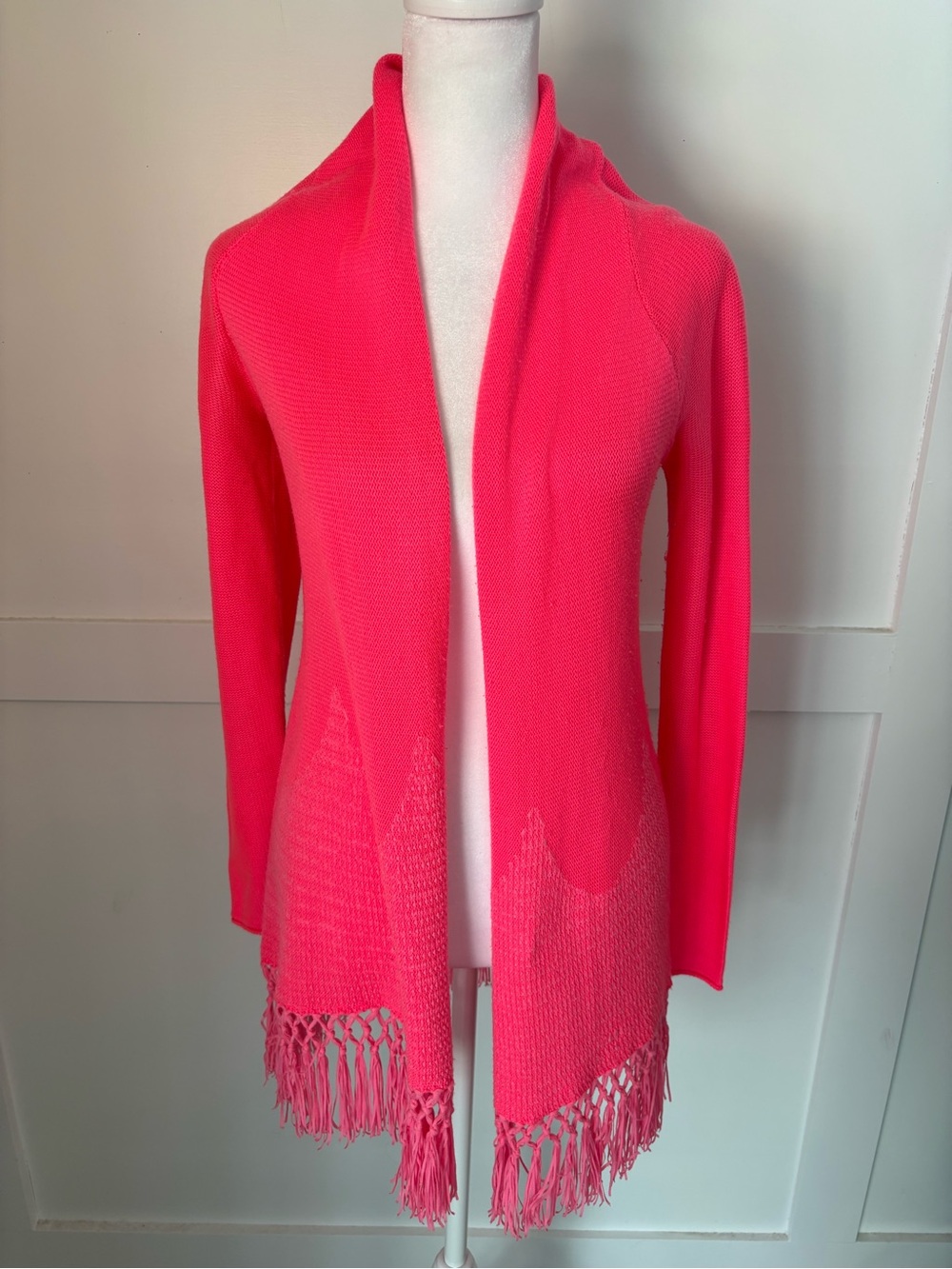 Lilly Pulitzer Hot Pink Open-Front Fringe Hem Cardigan size XS